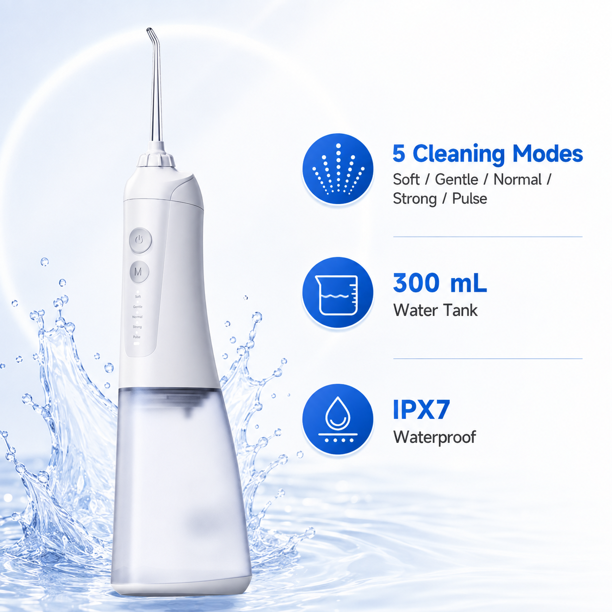 Dentson 5-Mode Water Flosser – 300ML Detachable Tank