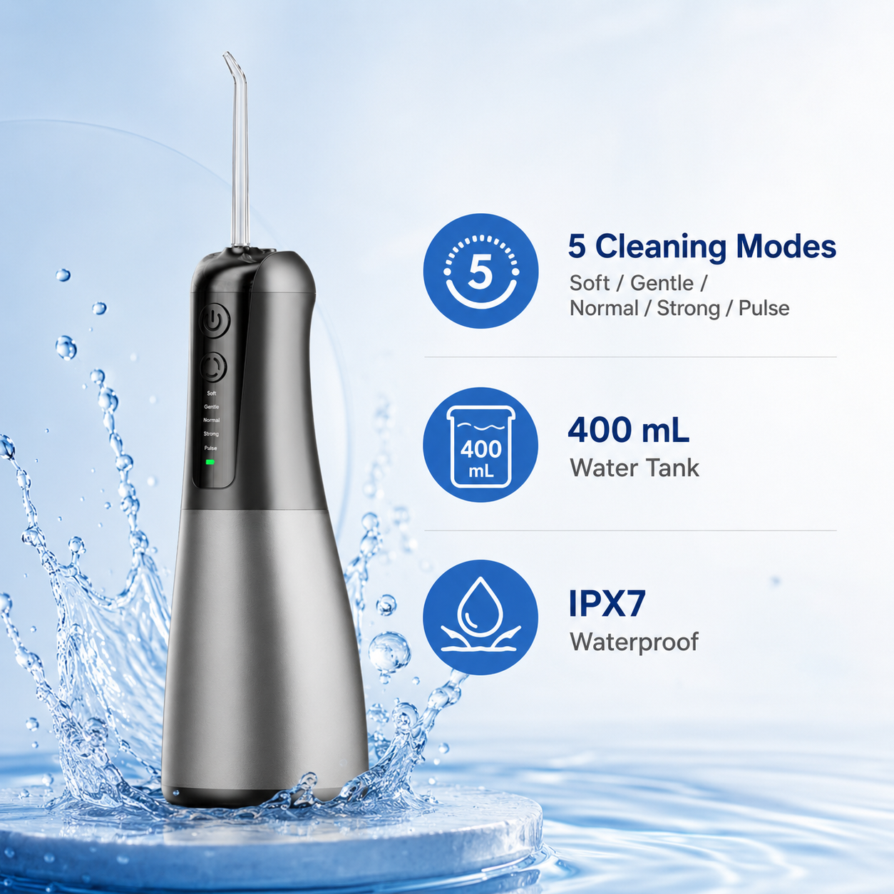 Dentson 5-Mode Cordless Water Flosser – 400ML Large Capacity