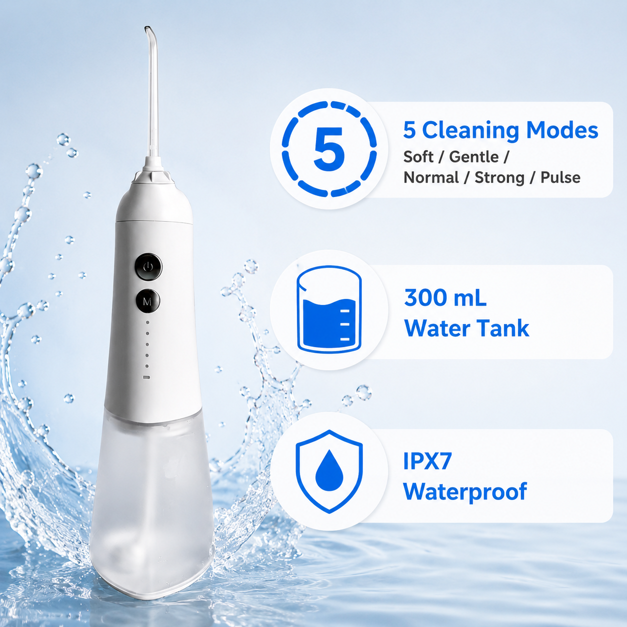 Dentson 5-Mode Cordless Water Flosser – 300ML Easy-Clean