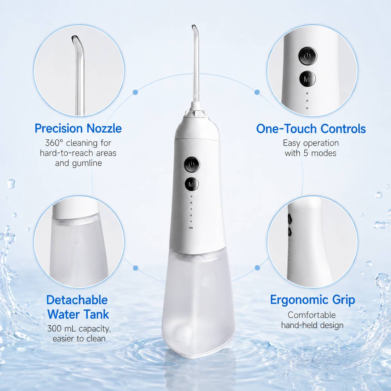 Dentson 5-Mode Cordless Water Flosser – 300ML Easy-Clean