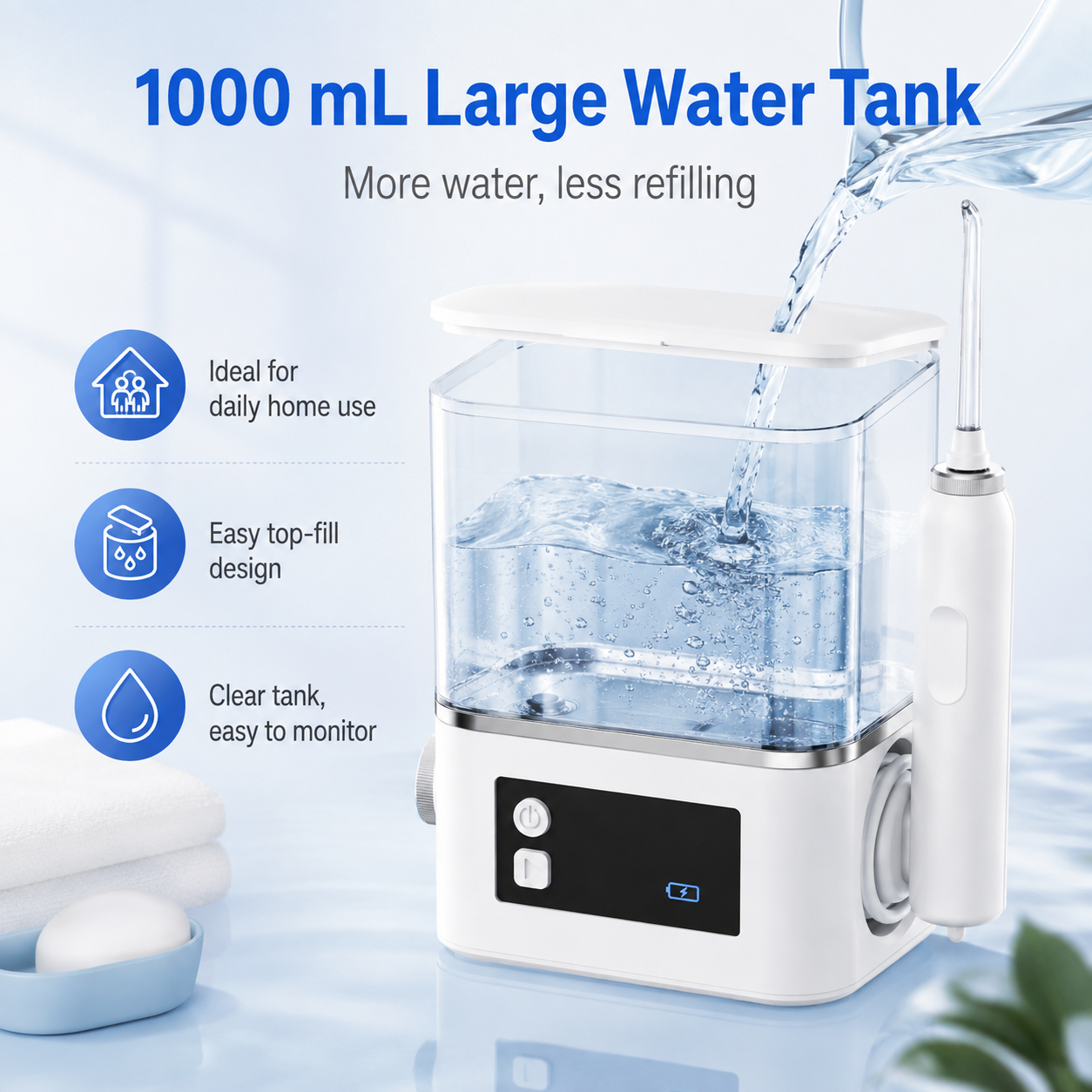 Dentson Countertop Water Flosser – 1000ML Large-Capacity Oral Irrigator