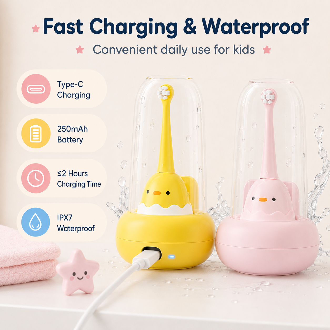 Dentson Kids Electric Toothbrush – Wall-Mounted Hygiene Set