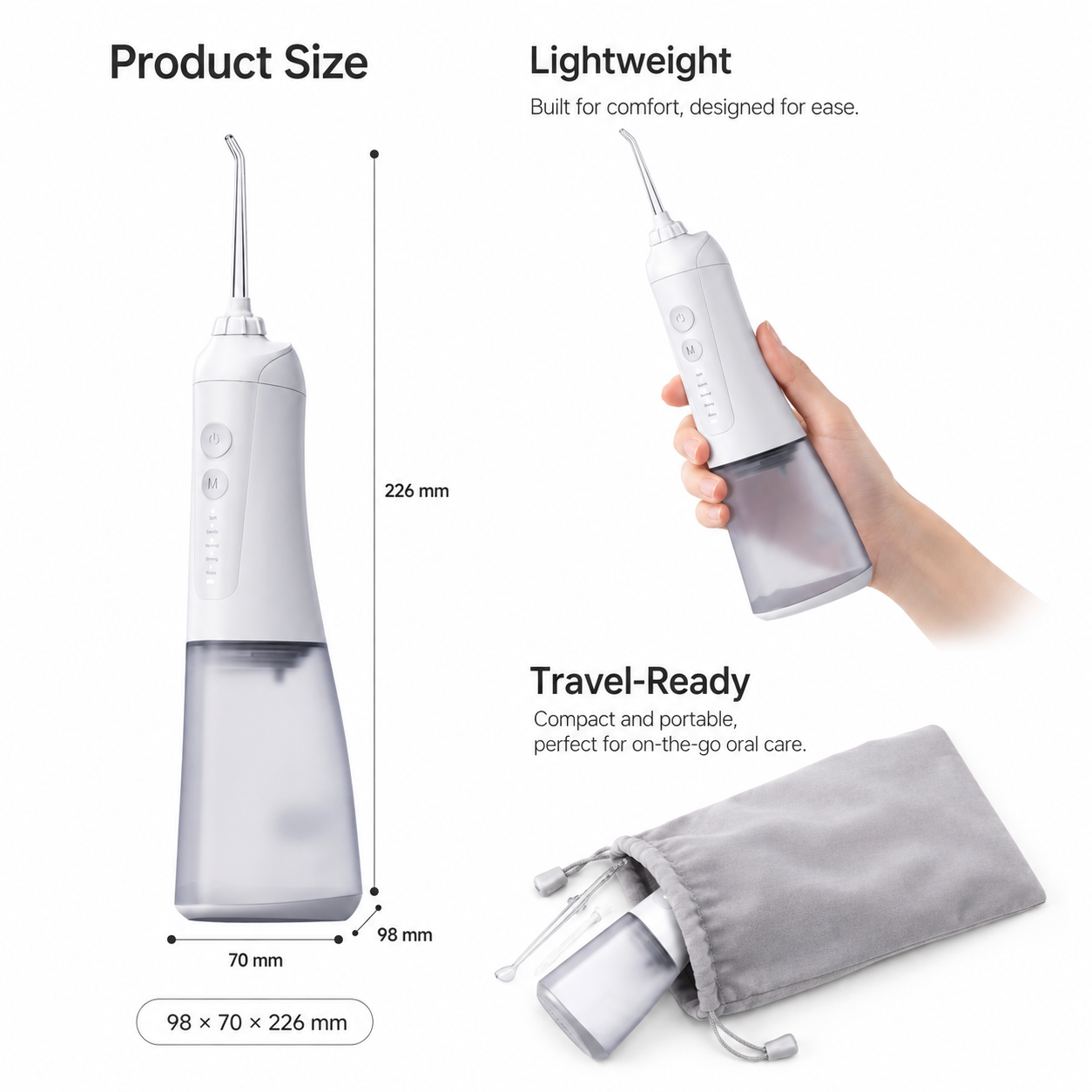 Dentson 5-Mode Water Flosser – 300ML Detachable Tank