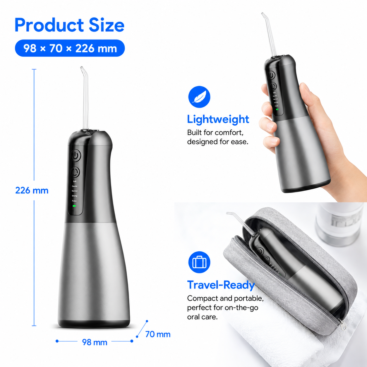 Dentson 5-Mode Cordless Water Flosser – 400ML Large Capacity