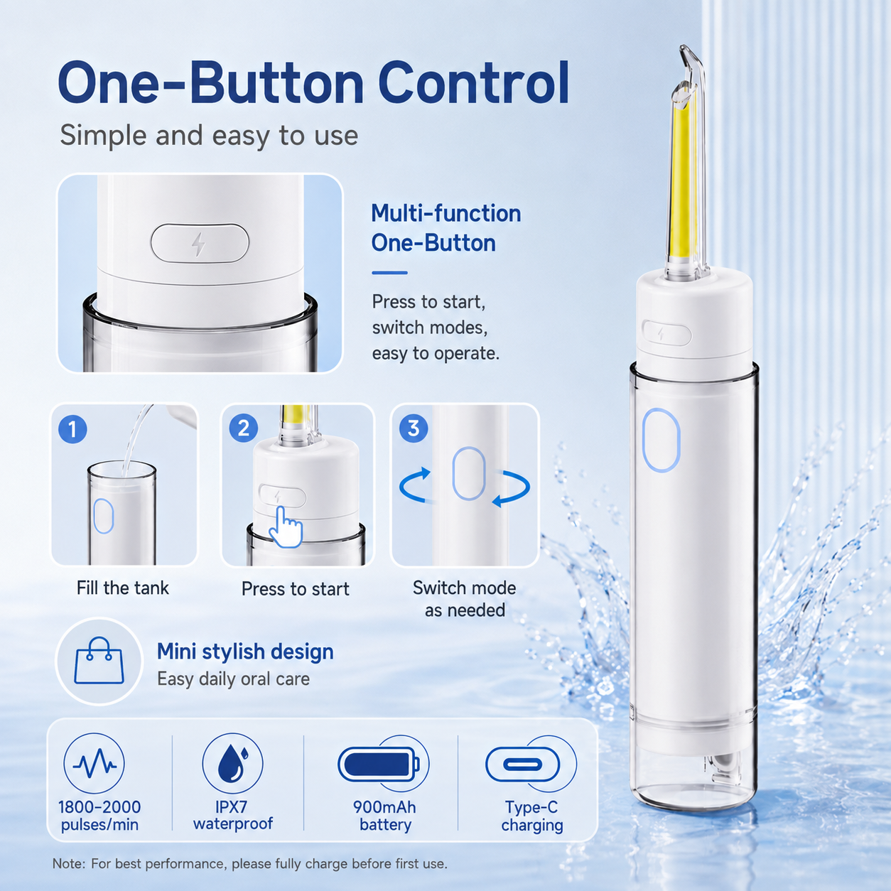 Dentson Mini Water Flosser – Dual Tank Portable Design