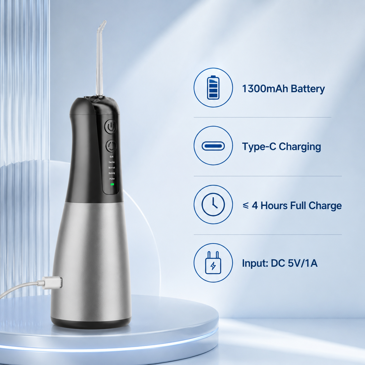 Dentson 5-Mode Cordless Water Flosser – 400ML Large Capacity