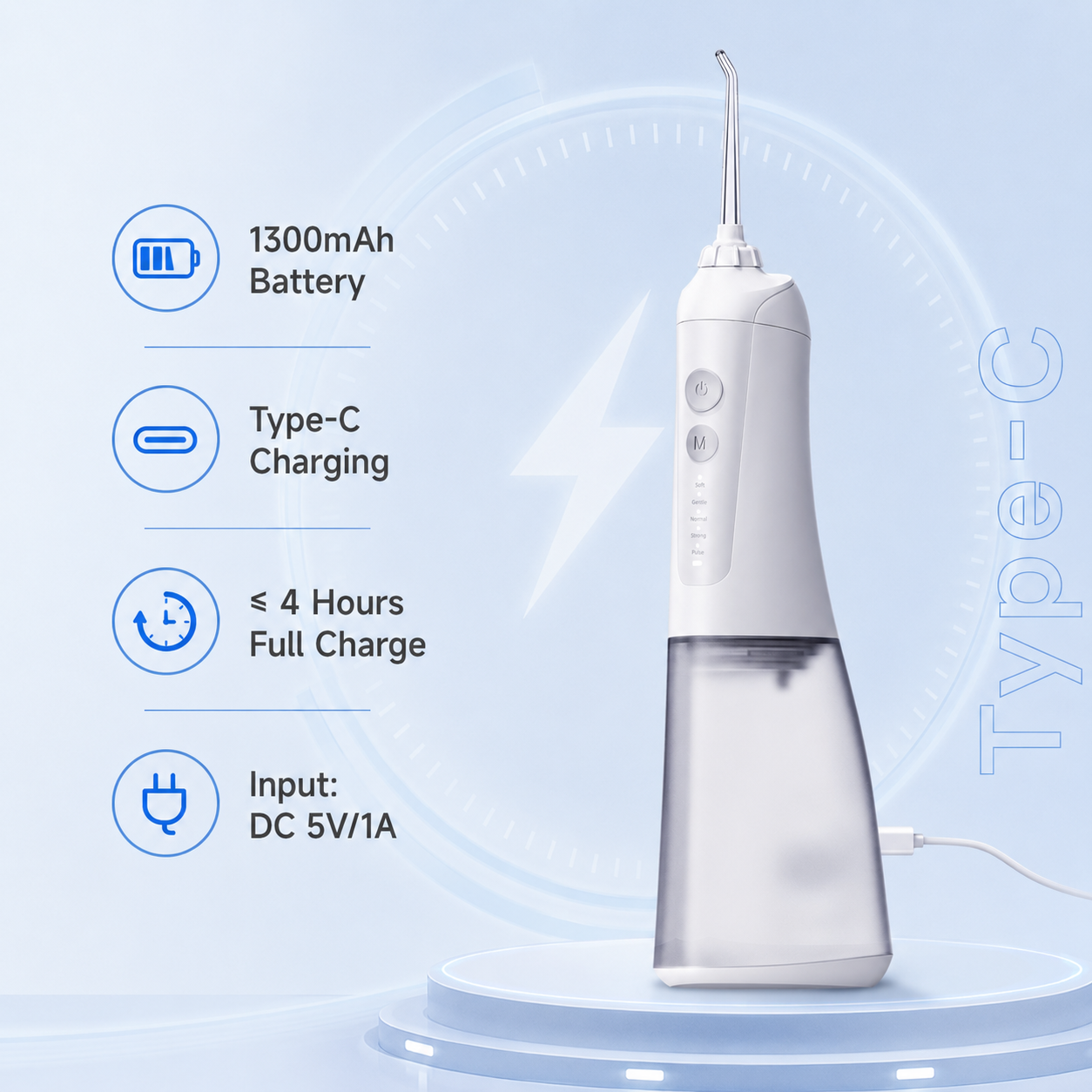 Dentson 5-Mode Water Flosser – 300ML Detachable Tank