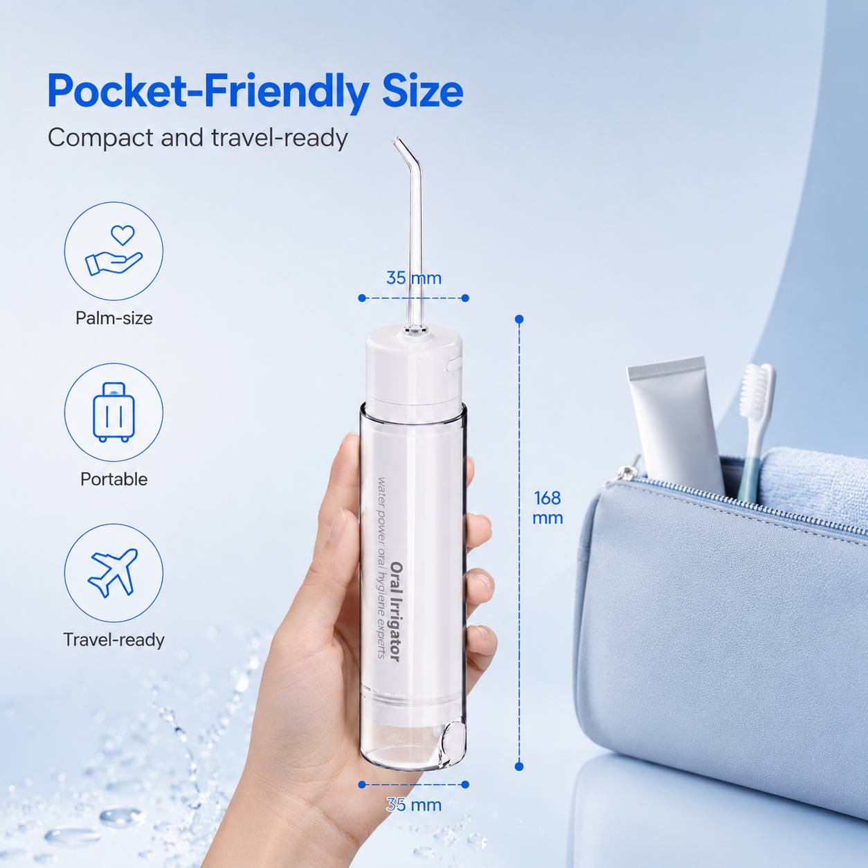 Dentson Dual-Capacity Travel Water Flosser – 100/200ML Compact Design