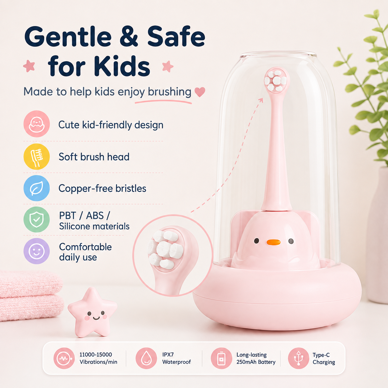 Dentson Kids Electric Toothbrush – Wall-Mounted Hygiene Set
