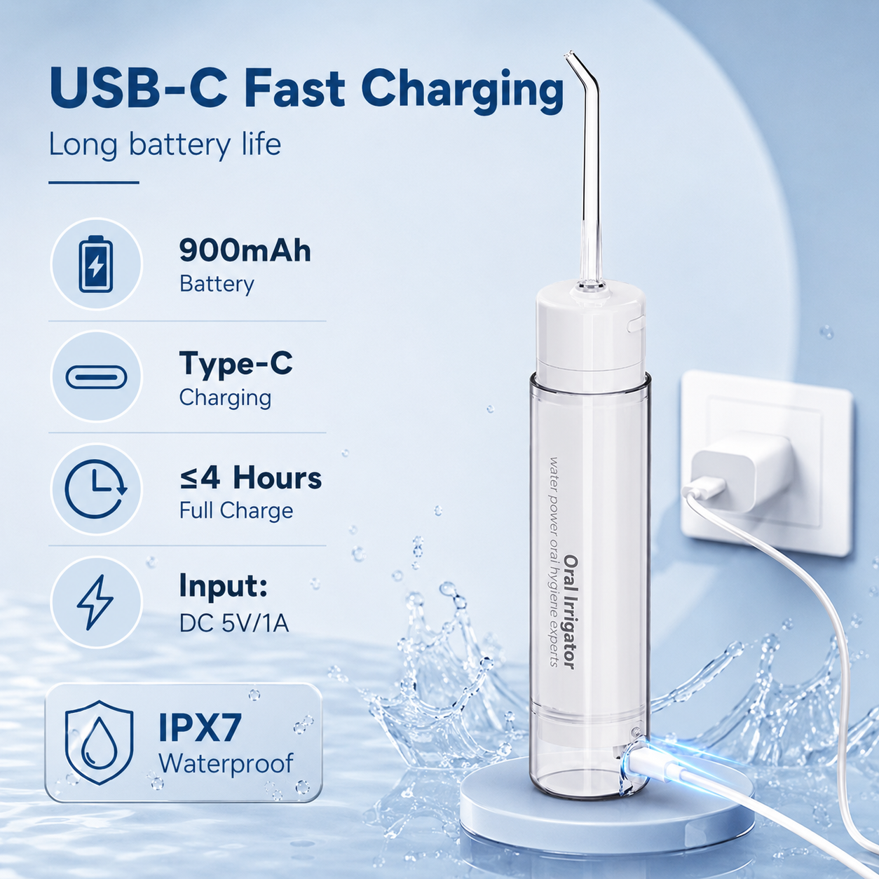 Dentson Dual-Capacity Travel Water Flosser – 100/200ML Compact Design