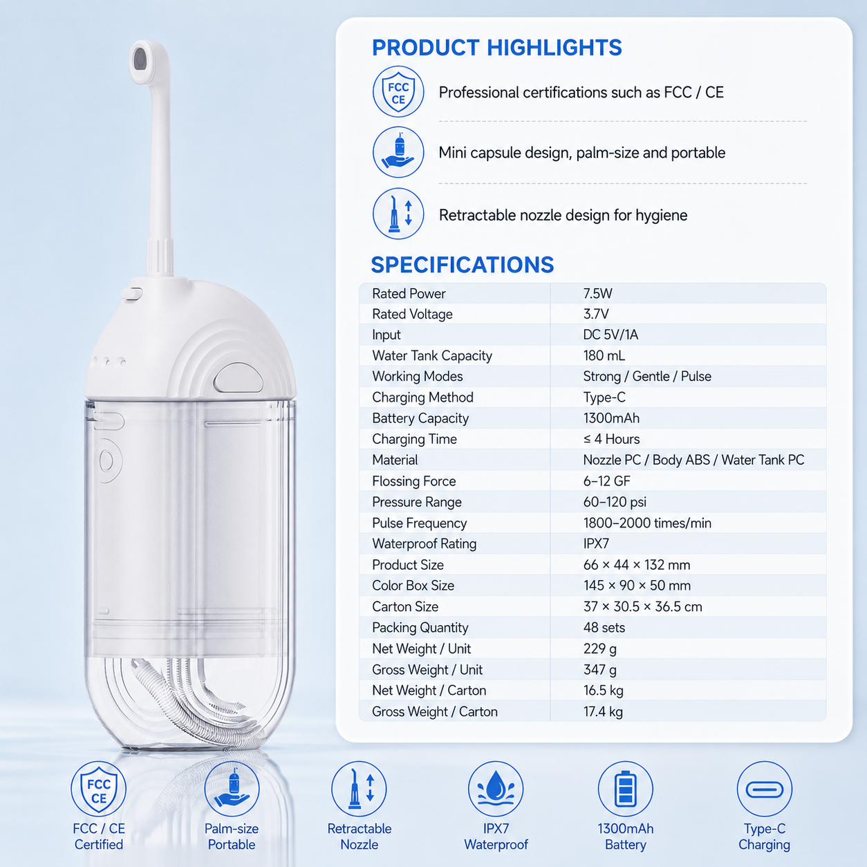Dentson Collapsible Water Flosser – Compact Travel Design