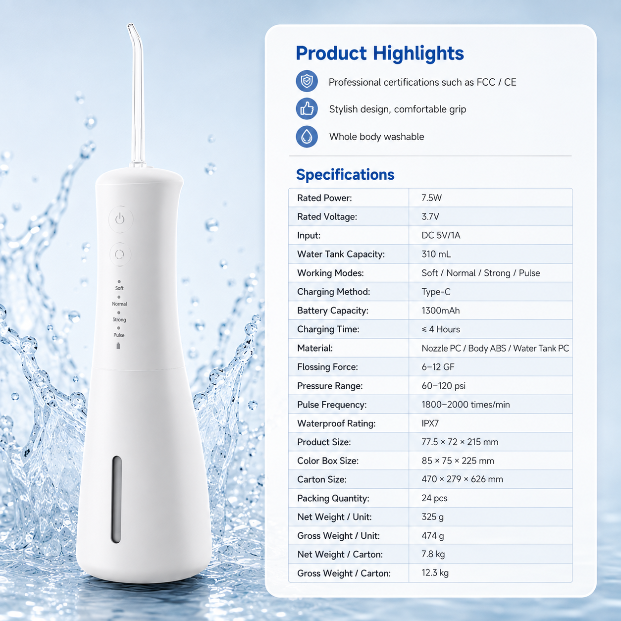 Dentson 4-Mode Cordless Water Flosser – Deep Clean, Everyday Comfort