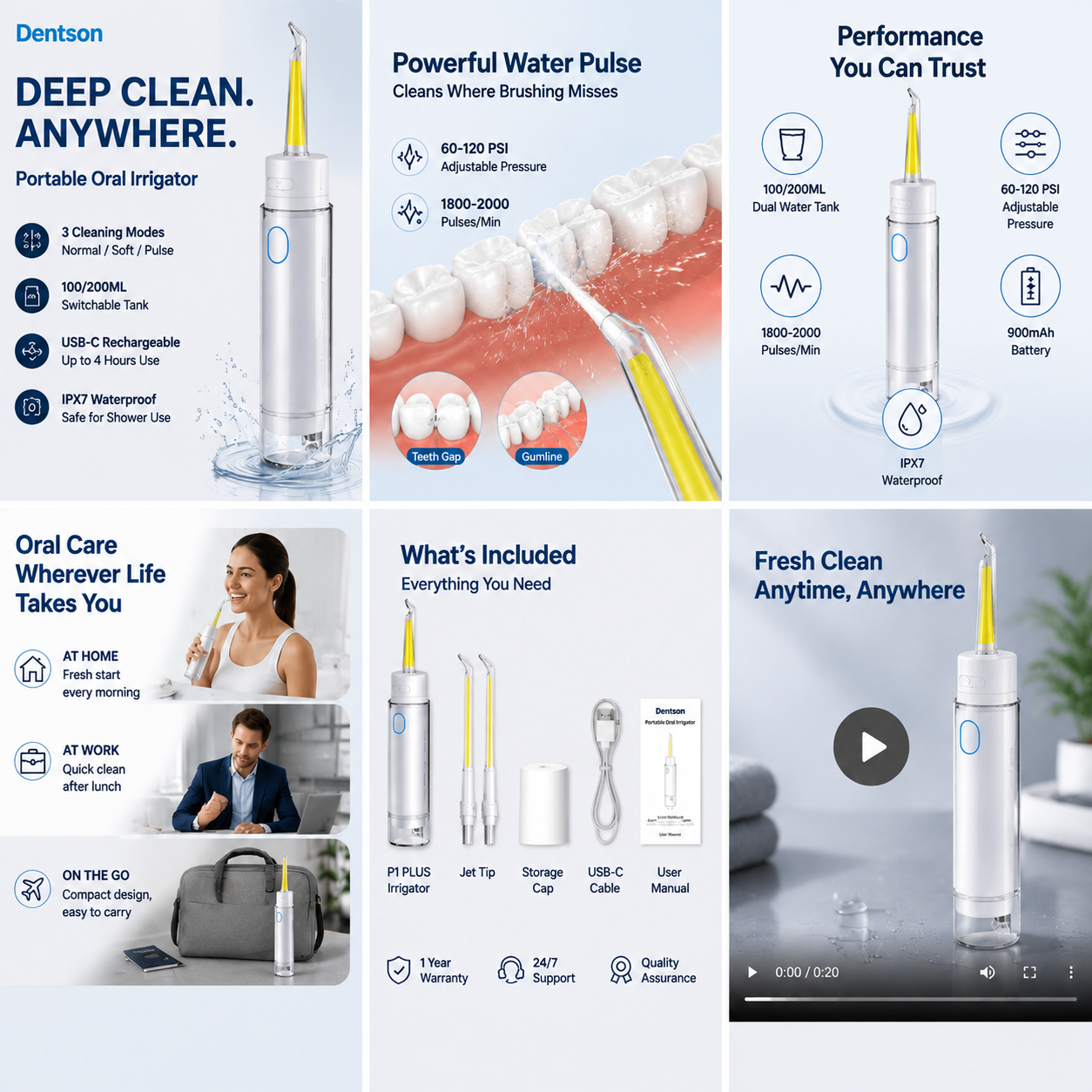 Dentson P1 PLUS Smarte Munddusche – Tiefenreinigung für Zähne & Zahnfleisch