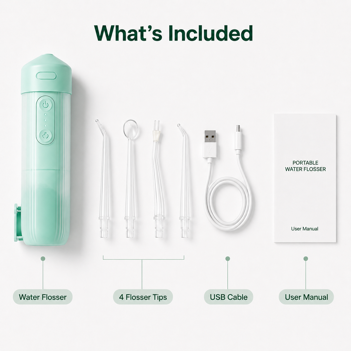 Portable Cordless Water Flosser with 4 Tips, 3 Modes & Type-C Charging S60